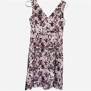 Nanette Lepore White Black Pink Abstract Floral Sheath Dress Pleated Size 2 NWOT